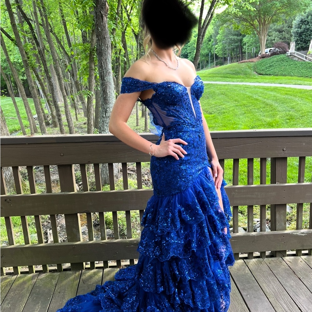 Sherri Hill Royal Blue Off-Shoulder Prom Dress